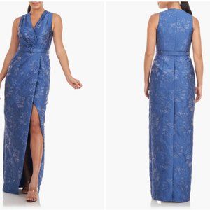 KAY UNGER EDIE FLORAL BELTED COLUMN SURF BLUE GOWN sz 4